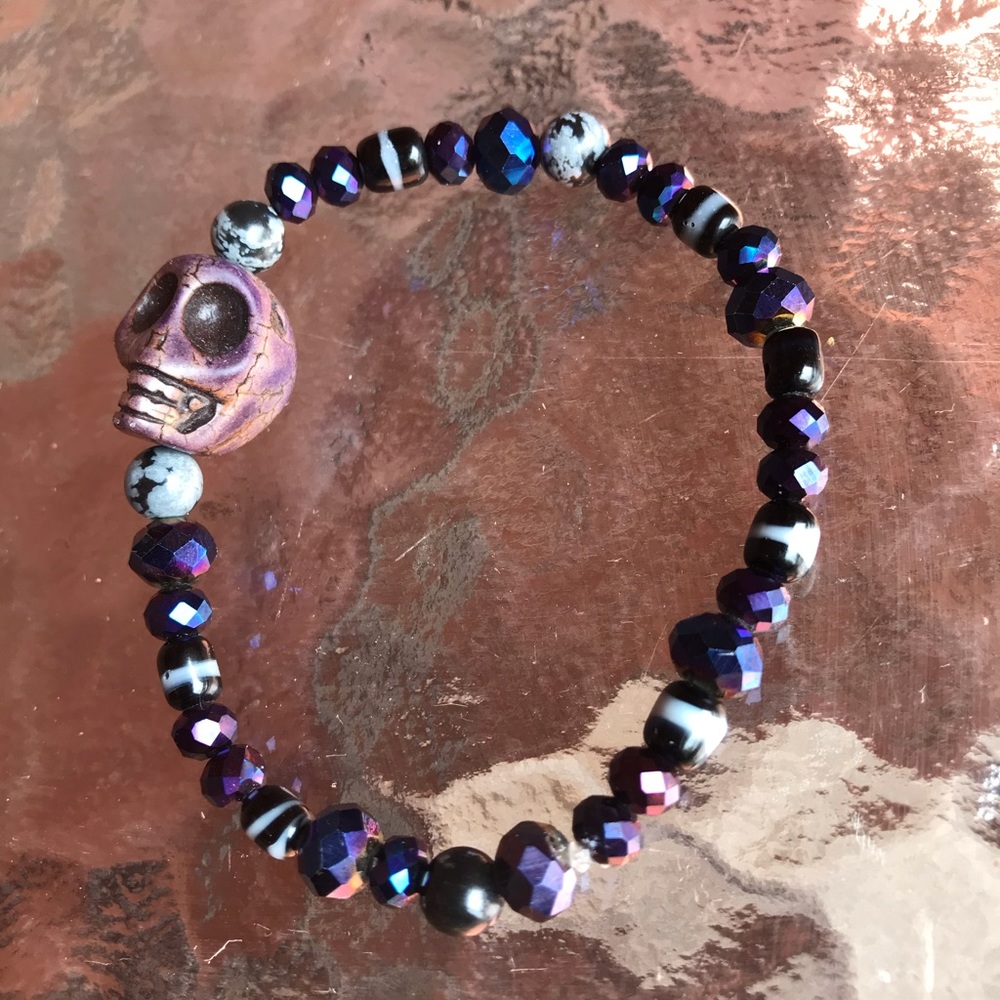 Skull snowflake obsidian stretch bracelet